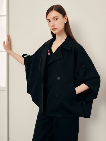 루즈핏 케이프 숏 트렌치 코트 