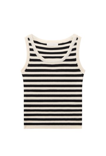 U neck stripe sleeveless_beige