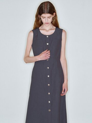 FITTED ROUND NECK SLEEVELESS DRESS_NAVY