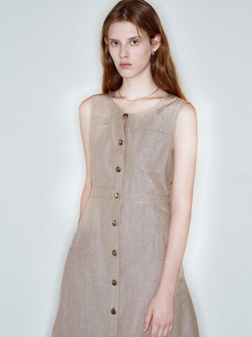 FITTED ROUND NECK SLEEVELESS DRESS_BEIGE