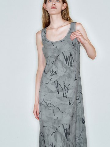 DRAWING SLEEVELESS DRESS_KHAKI