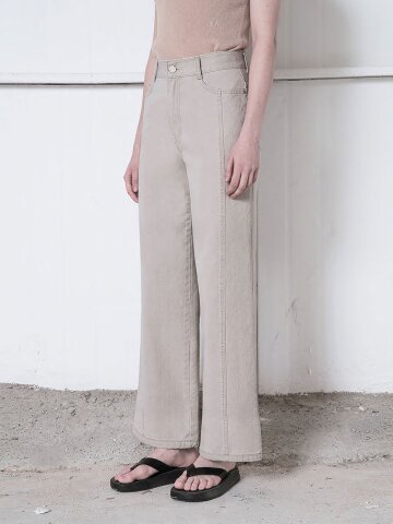 WASHED WIDE DENIM PANTS_BEIGE