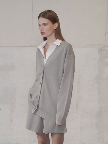 TEXTURED OVAL KNIT CARDIGAN_GREY