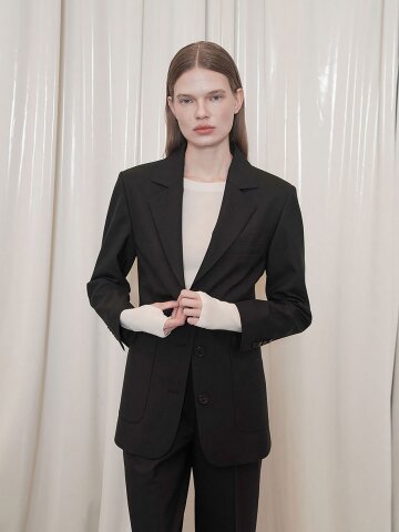 WOOL BLEND FITTED JACKET_BLACK