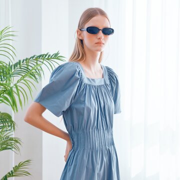 [LINE] Smoke Banding Puff Dress (Light Blue)