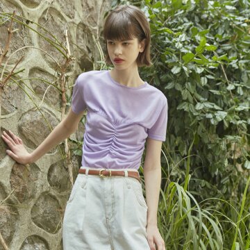 [LINE] Shirring Top Layered T-Shirt (Lavender)