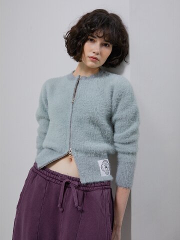[LINE] Mohair Wool Blend Knit Zip-Up (Ash Green)