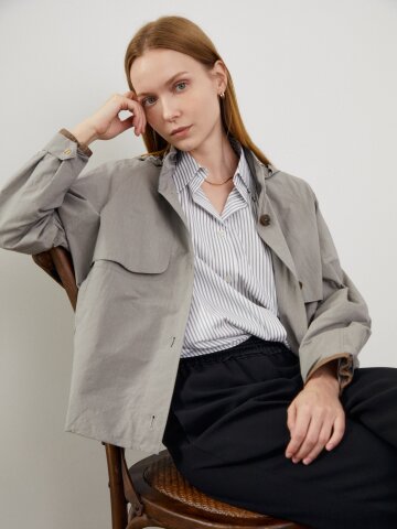 블루종 배색 디테일 후드 점퍼 