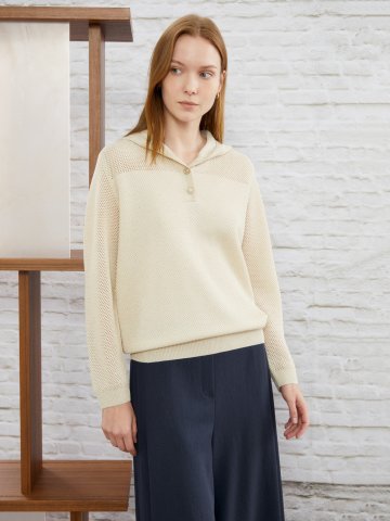 글리터리 와플 펀칭 후드 니트 