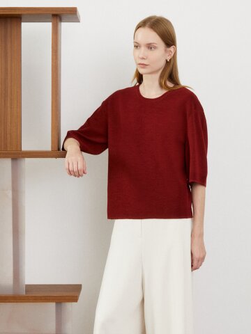 텍스처 포인트 라운드 니트 탑 