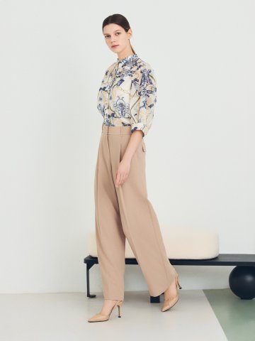 플랩 장식 원턱 와이드 팬츠 