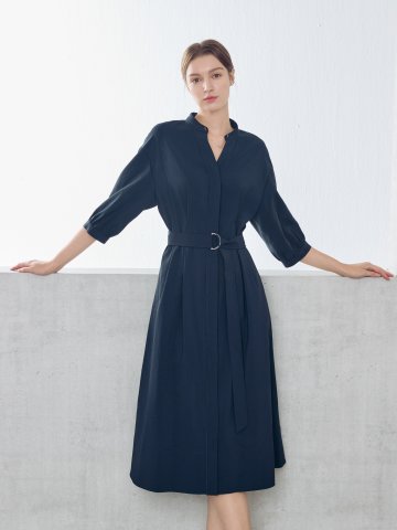 슬릿넥 백 밴딩 A라인 원피스 