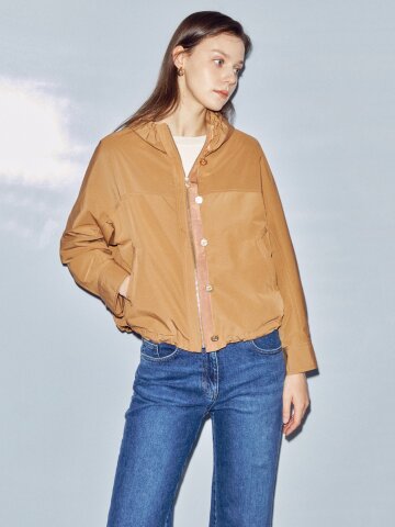 후드 스트링 메탈 버튼 점퍼 