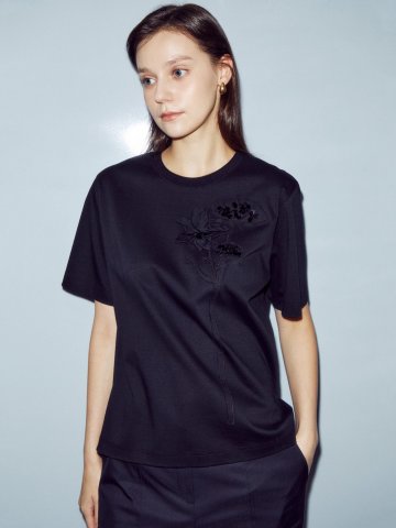 스팽글 플라워 패치 티셔츠 