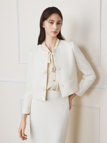 트위드 스퀘어 버튼 크롭 재킷 