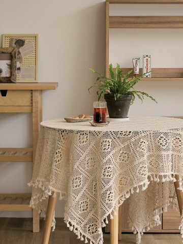 빈티지 레이스 원형 손뜨개 피크닉 테이블보 4size