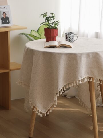 에스닉 광목 태슬 린넨 테이블보 6size