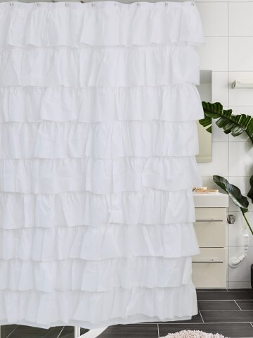 화이트 프릴 패브릭 샤워커튼 화장실 방수커튼 180x180