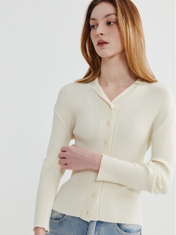 Knit collar cardigan Ivory