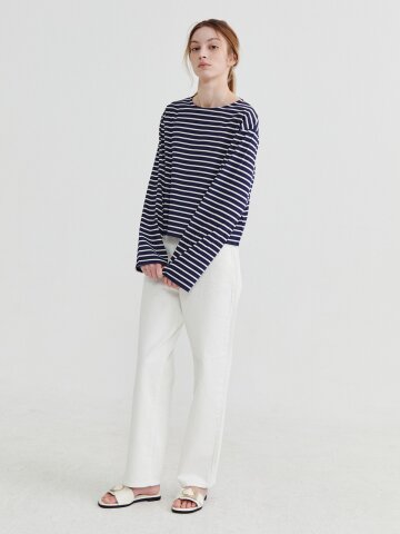 Boat neck stripe  t-shirt  Navy