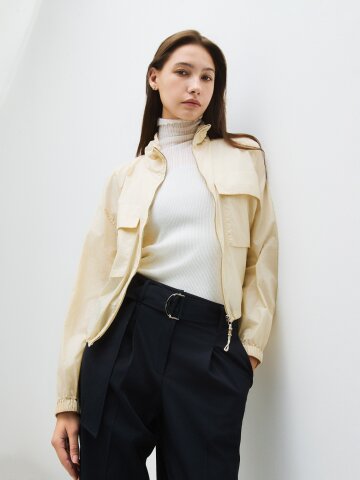 아웃 포켓 스트링 하이넥 점퍼 