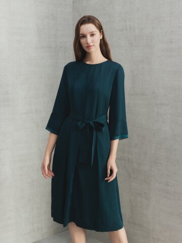 스티치 턱 디테일 원피스 (DARK BLUE GREEN)