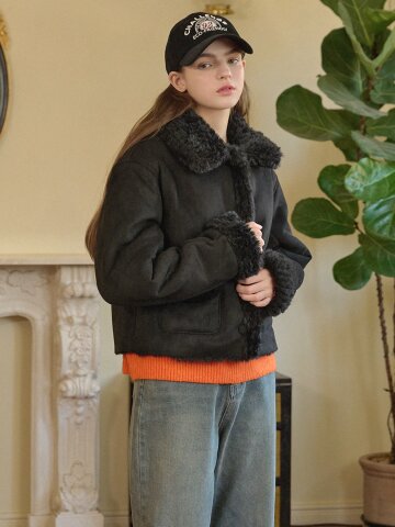 키튼 크롭 무스탕 자켓 블랙