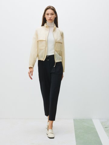 벨티드 원턱 테이퍼드 팬츠 