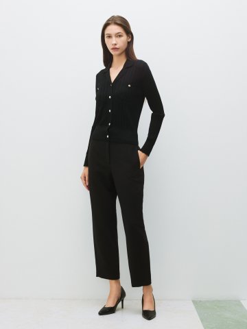 플랩 장식 밴딩 테이퍼드 팬츠 