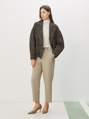 플랩 장식 밴딩 테이퍼드 팬츠 