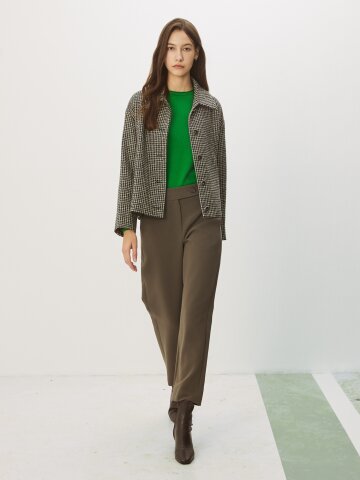 플랩 장식 밴딩 테이퍼드 팬츠 