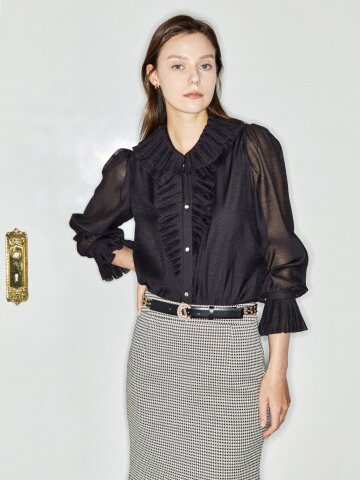 플리츠 아코디언 블라우스 셔츠 