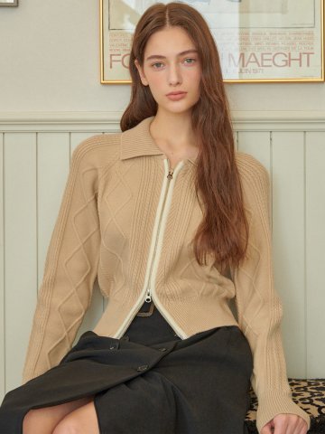 투웨이 집업 니트 가디건 베이지 [T33]