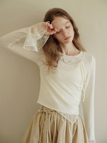 Cest_Irregular lace patchwork top