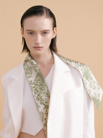 Le Jardin Long Twilly Silk Scarf - Olive/Green