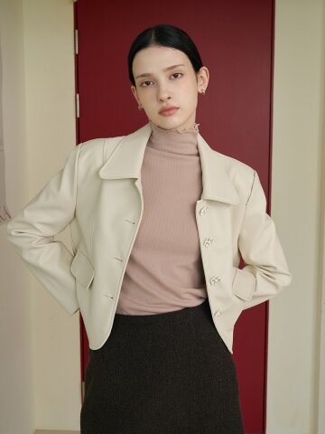 플라워 버튼 레더 자켓 아이보리 [T43]