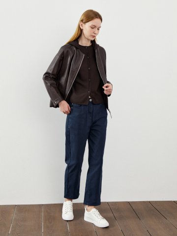 배색 스티치 다잉 배기 팬츠 