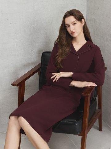 스티치 오픈 칼라 H라인 원피스 