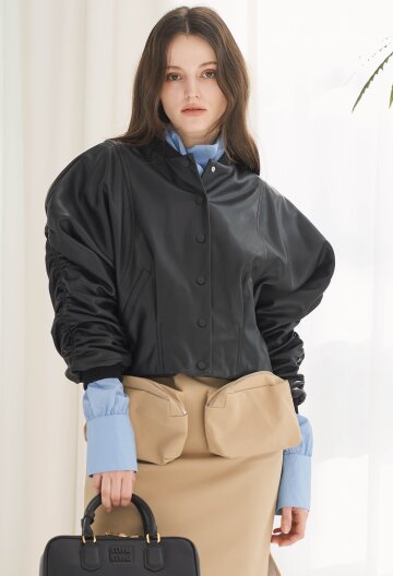 [로르 서울]엣지 셔링 페이크레더 블루종_KSJK240801