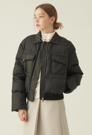 구스다운 램스킨 배색 숏패딩_KSPD240802