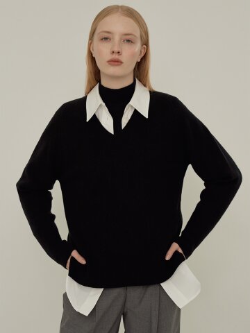 리브드 브이넥 니트 (5colors)