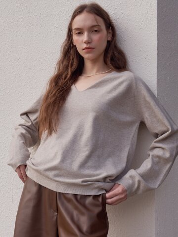 오버핏 브이넥 롱 슬리브 니트 (5colors)