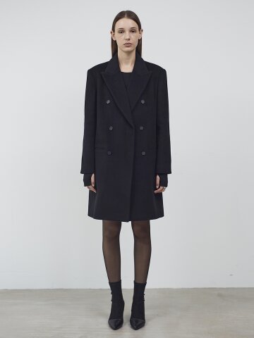 CASHMERE PEAKED COLLAR CLASSIC COAT - BLACK