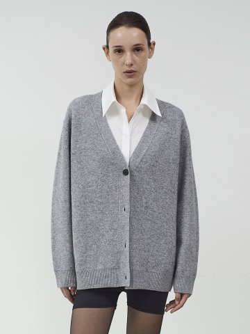 CASHMERE BLEND KNIT CARDIGAN - GREY