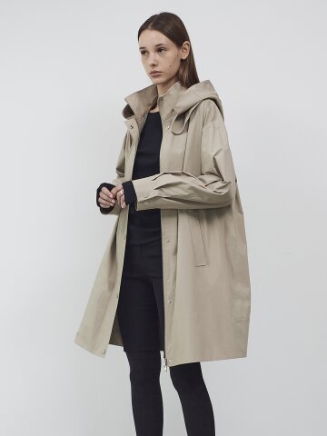 HOOD DETACHABLE OVAL COAT - BEIGE