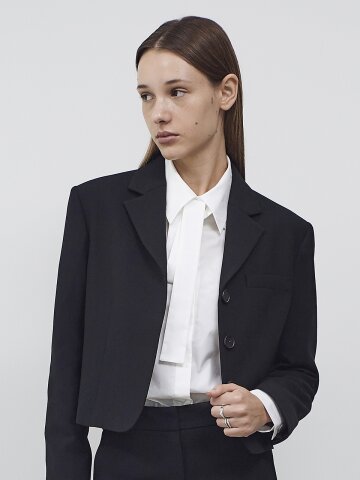 WOOL BLEND CROP JACKET - BLACK