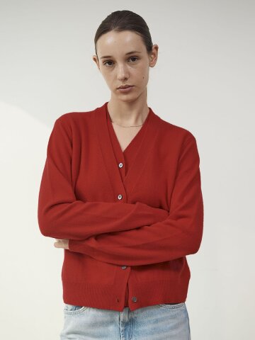 VEST BLOCK CASHMERE KNIT CARDIGAN - RED