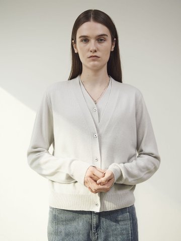 VEST BLOCK CASHMERE KNIT CARDIGAN - LIGHT GREY 