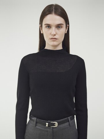 HIGH NECK KNIT TOP - BLACK 