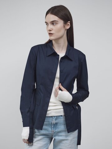FLAP POCKET DETAIL BLOUSE - NAVY